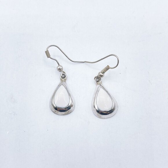 Sterling Silver & White Howlite Stone Teardrop Dangle Earrings - Picture 7 of 7